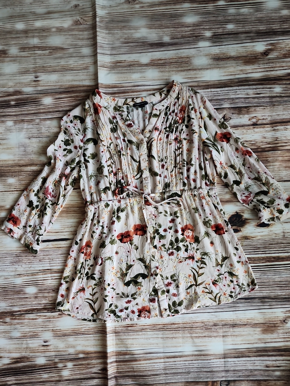 Hilary Radley Cream Floral Button-Front Blouse